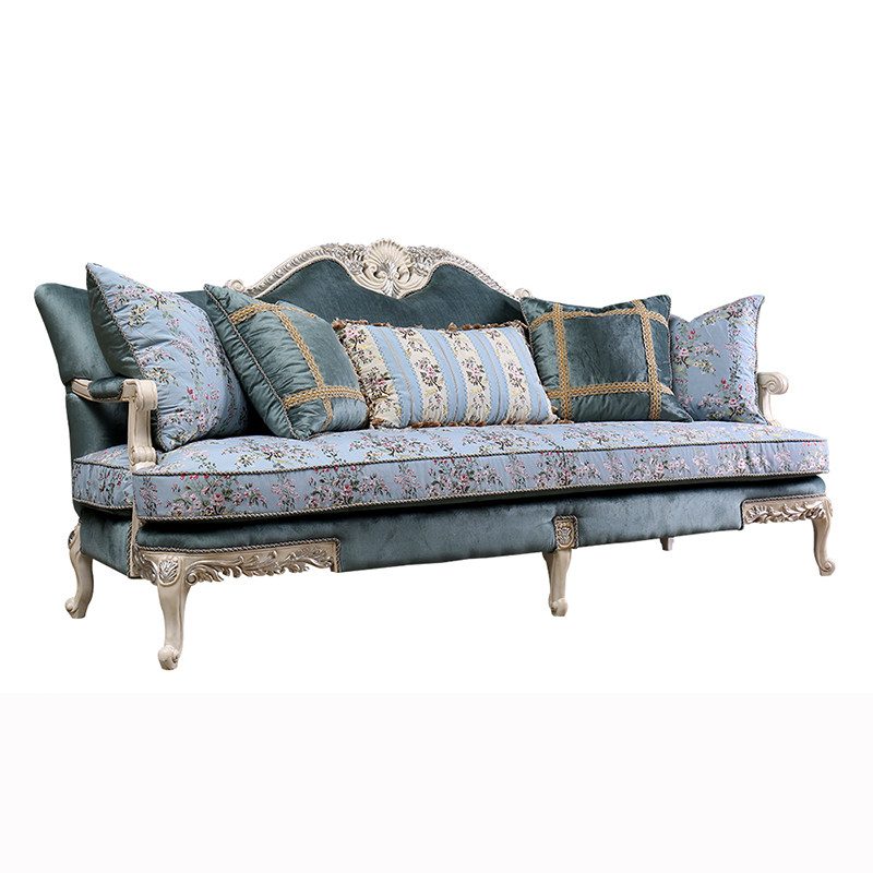 Luxurious meritocratic European-style Villa Living Room Full Solid Wood Engraving Imported Dark Blue Down Sofa Composition