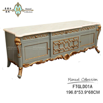 Isabella Law style palace windy full solid wood hand engraving gold silver foil marble villa living room TV cabinet