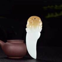  (Dragon tooth)Hetian jade White jade floating sugar pendant Jade pendant mens retro domineering dragon tooth pendant