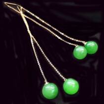  Natural jade Hetian jasper 18k gold ear line drop earrings spinach green simple fashion women
