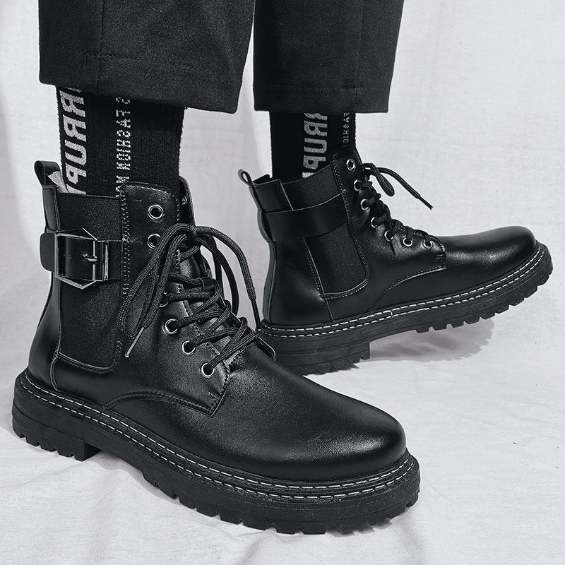 Martin Boots Men Ins Tide Summer Plus Suede Warm Black High Cylinder Riding Boots Men Heightening Locomotive Leather Boots Spring