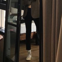 Eight or nine points short man pure black high Korean version of all-match straight jeans female wide legs loose thin students