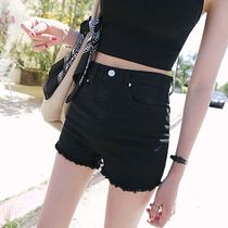 2021 summer new Korean denim shorts womens high waist slim slim stretch all-match white raw edge hot pants trend