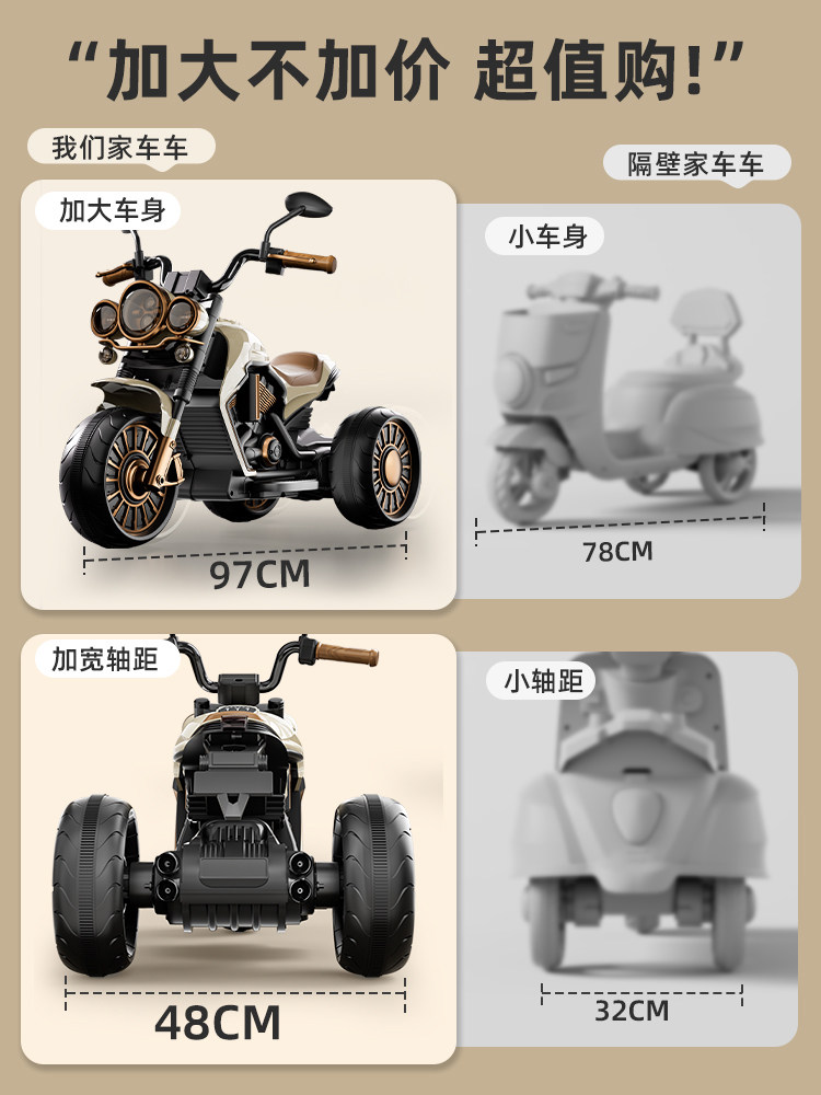 Children's Electric Motorcycle Tricycle for Boys and Girls, Battery-Powered Car, Baby Toy Car, Kids Can Ride, Remote Control Stroller