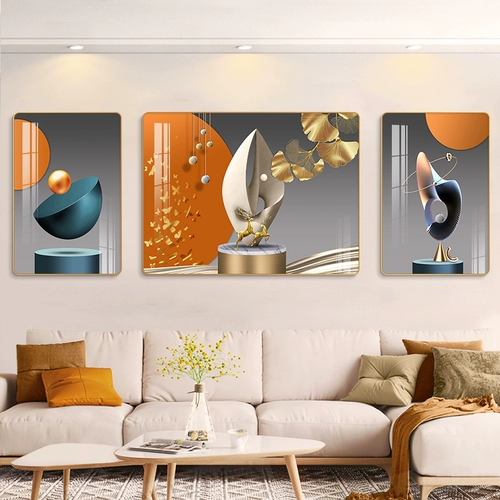 Гостиная декоративная живопись современная минималистская диван фоновая стена висящая картина Nordic Fulu Light Роскошная настенная живопись атмосфера три комбинированных фреска