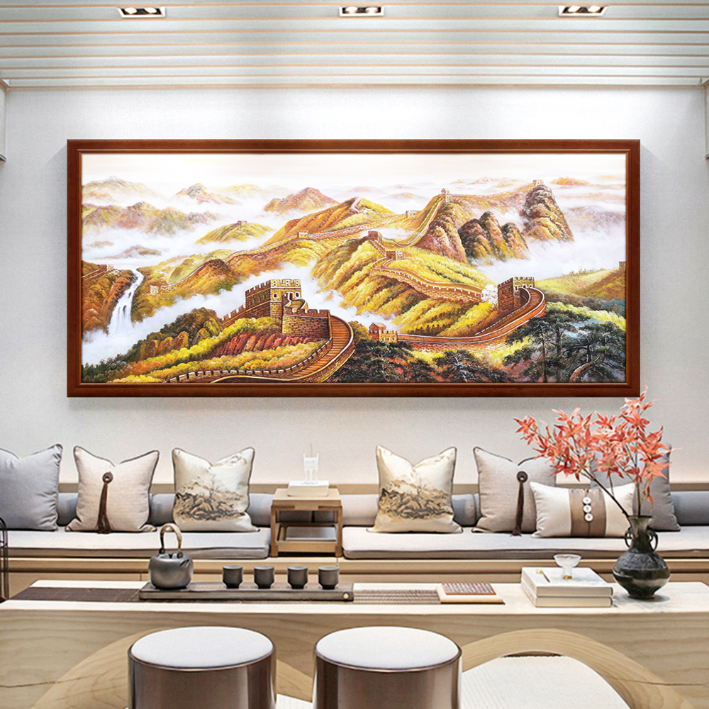 Golden Wanli Great Wall Oil Painting Office Leadership by Mountain Tuescouch Background Wall Living room Decoration Painting Painting Oil Painting-Taobao