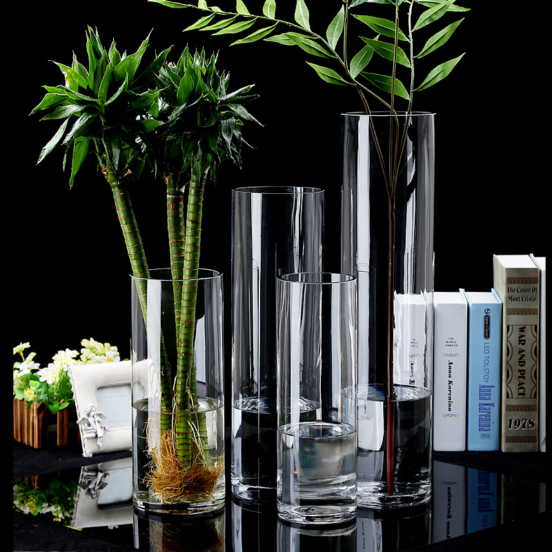 King-size vase glass transparent height 60cm Flower arrangement Silver willow rich bamboo 50cm cylindrical straight tube floor-to-ceiling large
