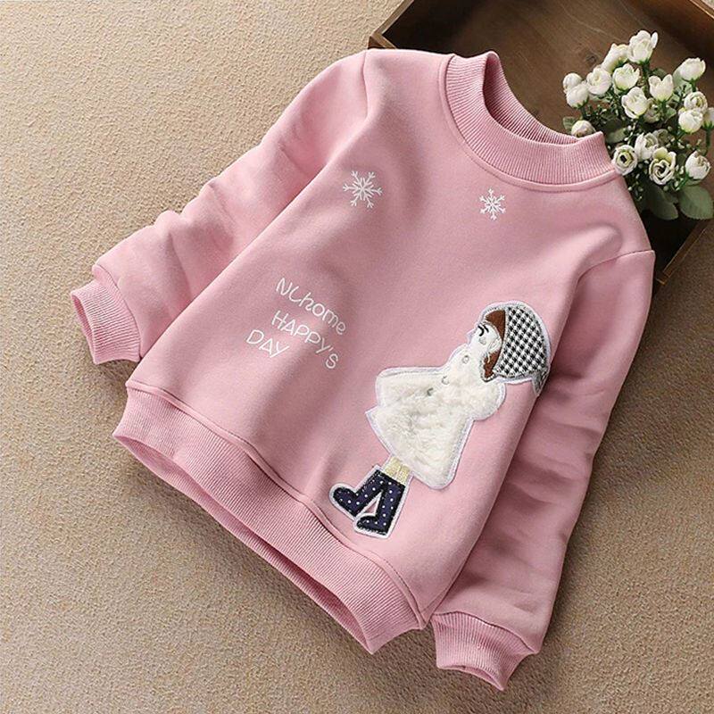 Girls long sleeve thick cotton T base shirt plus velvet spring and autumn winter clothing 2021 New Korean version of the children warm cotton embroidery