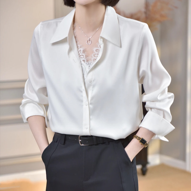 Net Celebrity Style [Black and White Variation] French Lace Long-Sleeve Women's Shirt, New Spring Hot-Selling Blouse Top