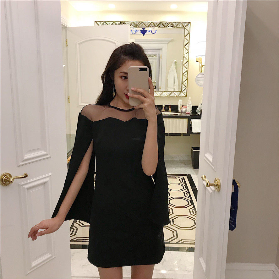 主播服装yy网络直播上镜衣服网纱斗篷性感夜店女装小黑裙连衣裙