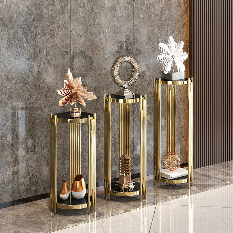 U Home｜Nordic light luxury stainless steel flower stand living room indoor floor flower pot storage shelf marble flower table