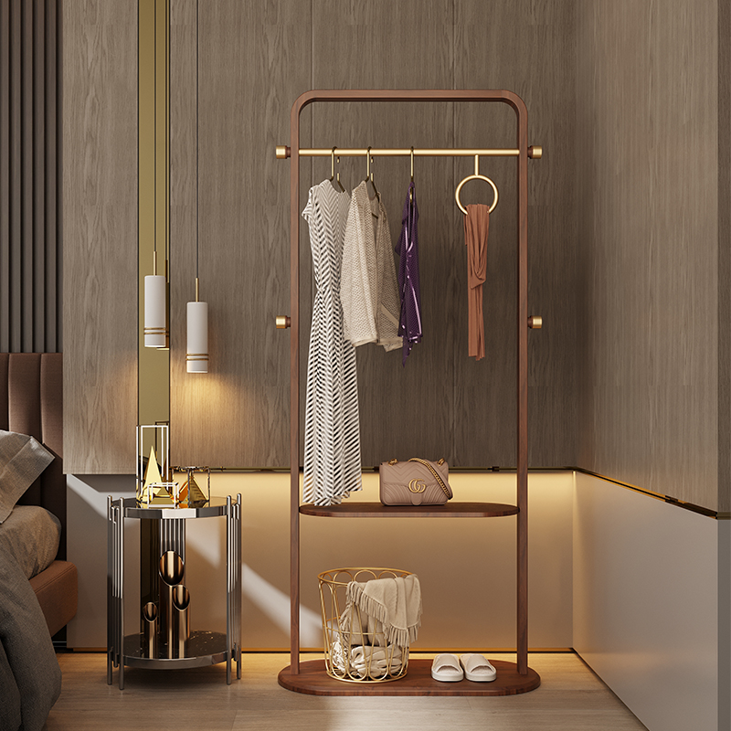 U Home｜Light luxury new Chinese-style coat hanger floor-to-ceiling bedroom high-end solid wood coat hanger home multi-functional
