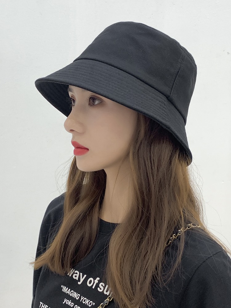 Cap children Korean version Black fisherman hat Summer thin Air Breathable Shade Sun Sunscreen Sun 100 lap Pure Color Couple Basin Hat