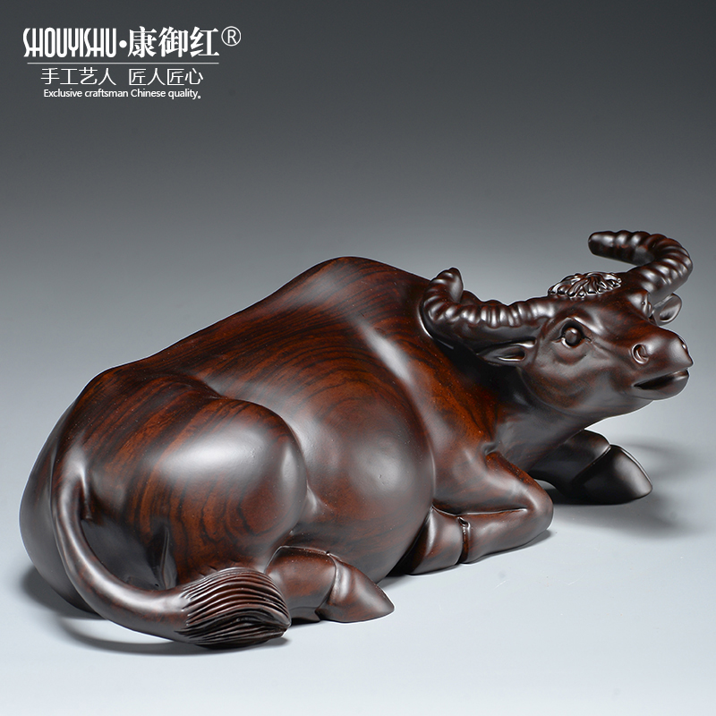 Black Sandalwood Carving Waterbull Pendulum solid wood engraving Wolverine craft Gift pendulum decoration Animals zodiac Red wood Niu home Decorative Gifts