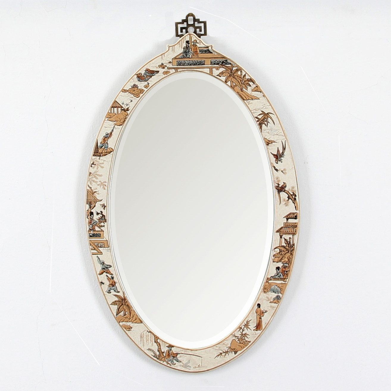 Oval Bathroom Mirror Beige Beige Red Black Round Nostalgia Retro