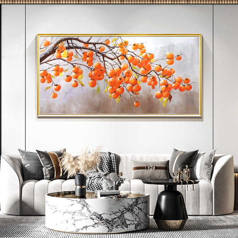 New Chinese living room hanging painting sofa background wall hand-painted oil painting matter Persimmon Decorate Painting Dining Hall Mural Painting