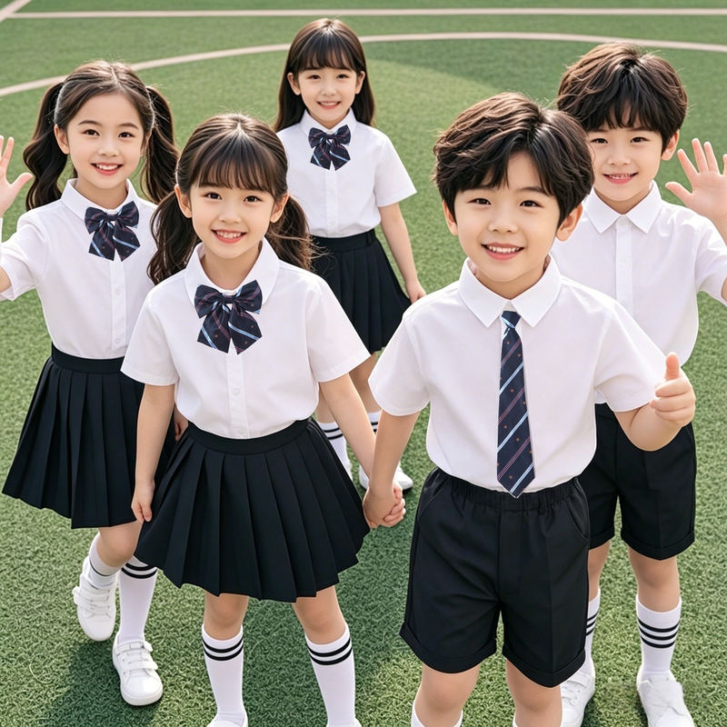 Children's White Short-Sleeved Shirts, Boys' Shirts, Black Pants, Girls' Performance Costumes, Elementary School Sports Day, Graduation Photos Children's White Short-Sleeved Shirts, Boys' Shirts, Black Pants, Girls' Performance Costumes, Elementary School Sports Day, Graduation Photos