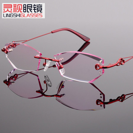 Eye frame without frame inlaid diamond cut edge Women's discoloration Myopia Glasses Ultra Light Spectacle Lens Finished Female Tide