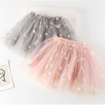Childrens mesh skirt Korean version of summer new foreign baby sequin embroidered skirt girl pair skirt dress dress