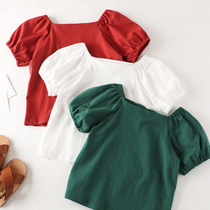 Girls short sleeve T-shirt summer new foreign style Korean version of cotton half sleeve summer childrens baby bubble sleeve shirt