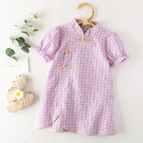 Girls Small Cheongsam Summer New Children Chinese Style Vintage Tang Dress Improved Hanfu Dress Dress