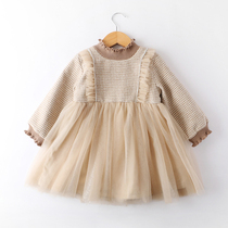 Girl dress autumn and winter girl plus velvet skirt new childrens foreign style gauze dress Princess dress baby long sleeve winter dress