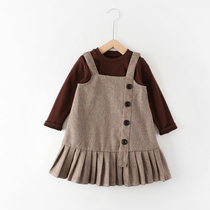 Girls Net red set autumn winter clothes 2021 New Korean version of foreign style childrens baby woolen dress two-piece set