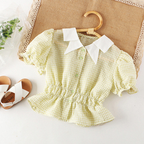(Clearance does not return) girls shirt summer short sleeve coat children ruffle lapel Plaid doll shirt