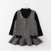 (Clearance does not return) girls autumn and winter dress Children Baby plus velvet long sleeve woolen vest skirt two-piece set