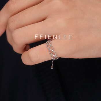 S925 silver ring, diamond weaving shadow, italian engraved bead chain pull-out ring, niche design, can be stacked