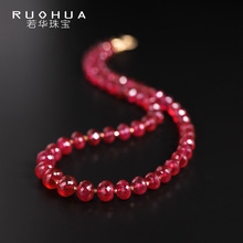 Ruohua Jewelry Sunset Large Particle Ruby Necklace for Women 18K Gold Beaded Neckchain Colorful Treasure Collar Chain Customization