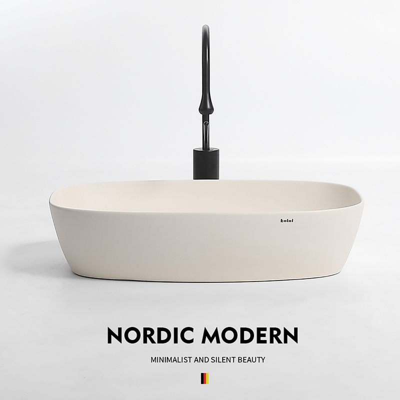 Matte Cream-Style Artistic Countertop Basin Khaki Ceramic Washbasin Bathroom Household Single Basin Balcony Washbasin