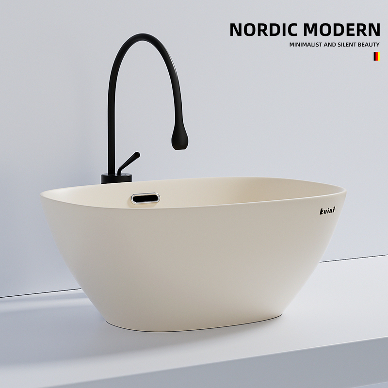 Cream-Colored Countertop Ceramic Art Washbasin Hotel Inn Bathroom Washbasin Home Balcony Basin