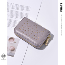 Small kc leather ladies organ card bag simple personality rivet tide coin purse leather zipper bank credit card holder