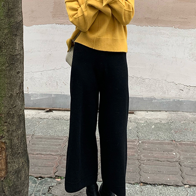 Small pulled out wool tight waist high elasticity nine-minded pants wide legs and cotton fabric sensitive material