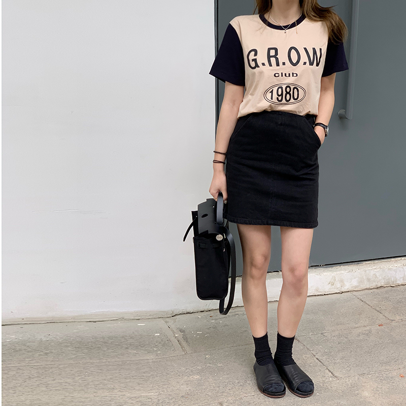 Small Pull 1937 Collision Color English Minimalist Street Wind Pure Cotton T-shirt Short Sleeve Summer Women Design Sensation