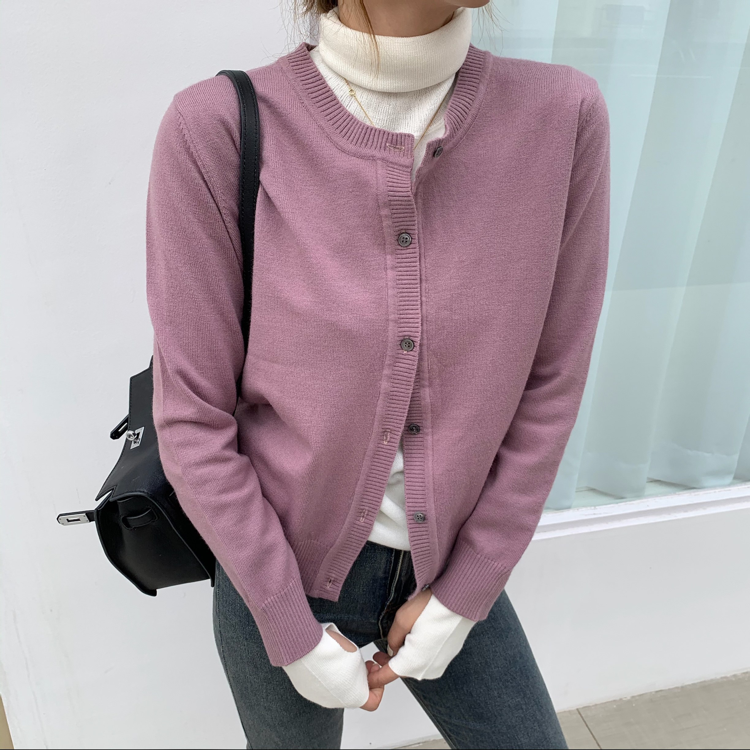 Small pull produced Korean version wool knitted cardigan women's autumn warm casual loose short solid color sweater