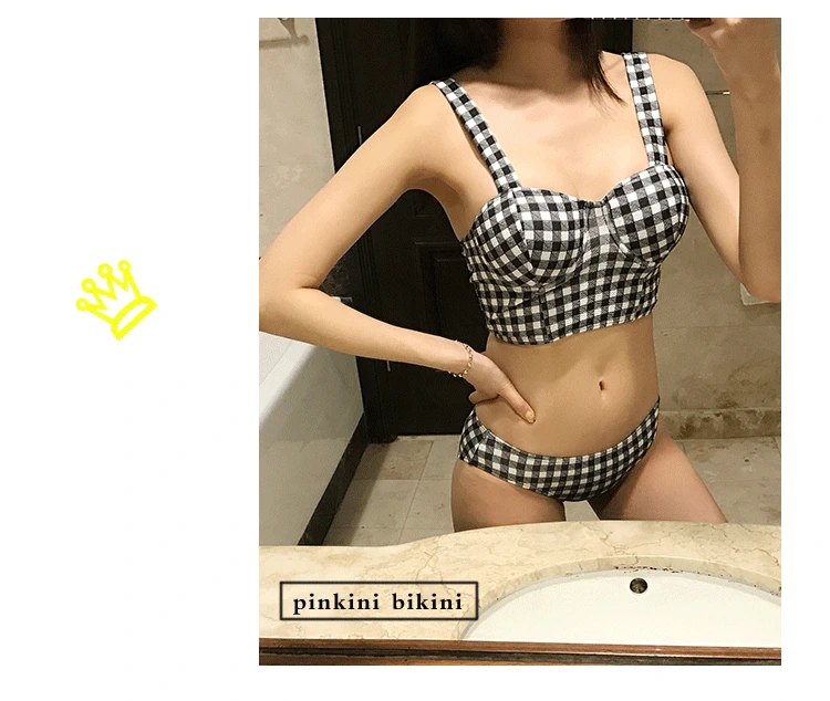 2017 mới trắng đen nhỏ ngọt ngào ngọt ngào đơn giản chia đôi bikini nóng bỏng mùa xuân đi biển áo tắm nữ bikini 2 mảnh màu hồng