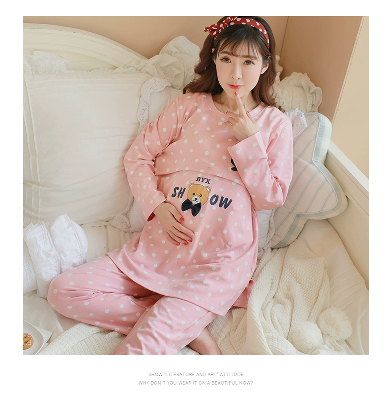 Mùa xuân cotton bà bầu đồ ngủ giam cầm quần áo mùa thu bà bầu quần áo điều dưỡng quần áo sau sinh cotton quần áo dài tay nhà - Giải trí mặc / Mum mặc