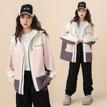 Fat girls windbreaker jacket spring and autumn middle-aged and older children student girls loose plus fat plus size spring clothing assault clothes