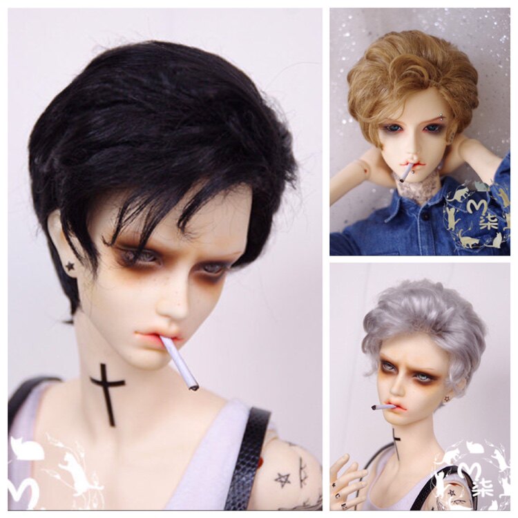 BJD Waits with wig imitation horse fur back head retro curly hair 6 points 4 minutes Big baby 3 uncles black grey brown spot