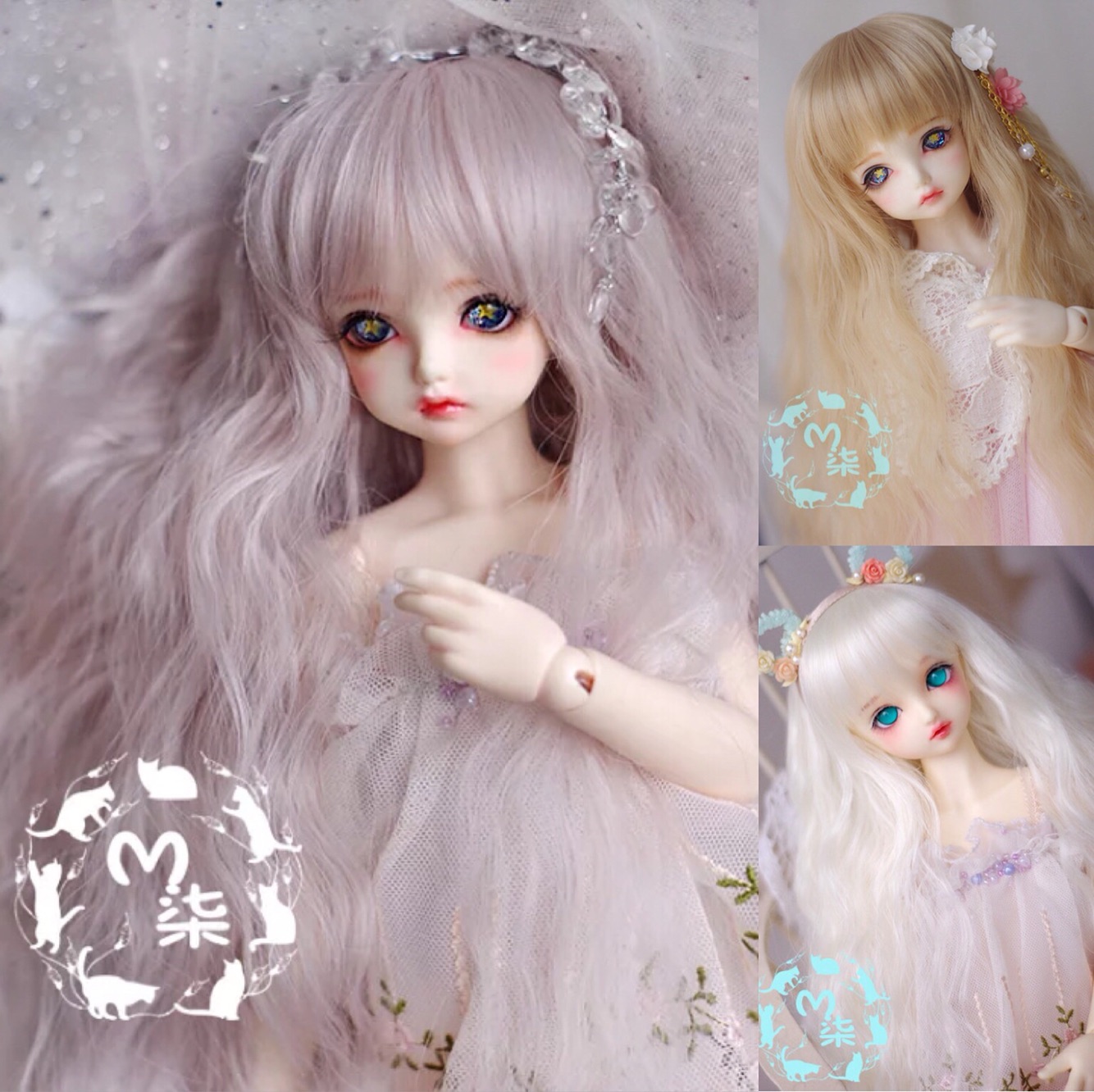 BJD doll with wig high temperature silk length curly hair 8 points 6 points 4 minutes Big baby 3 minutes Big female uncles grey pink linen gold
