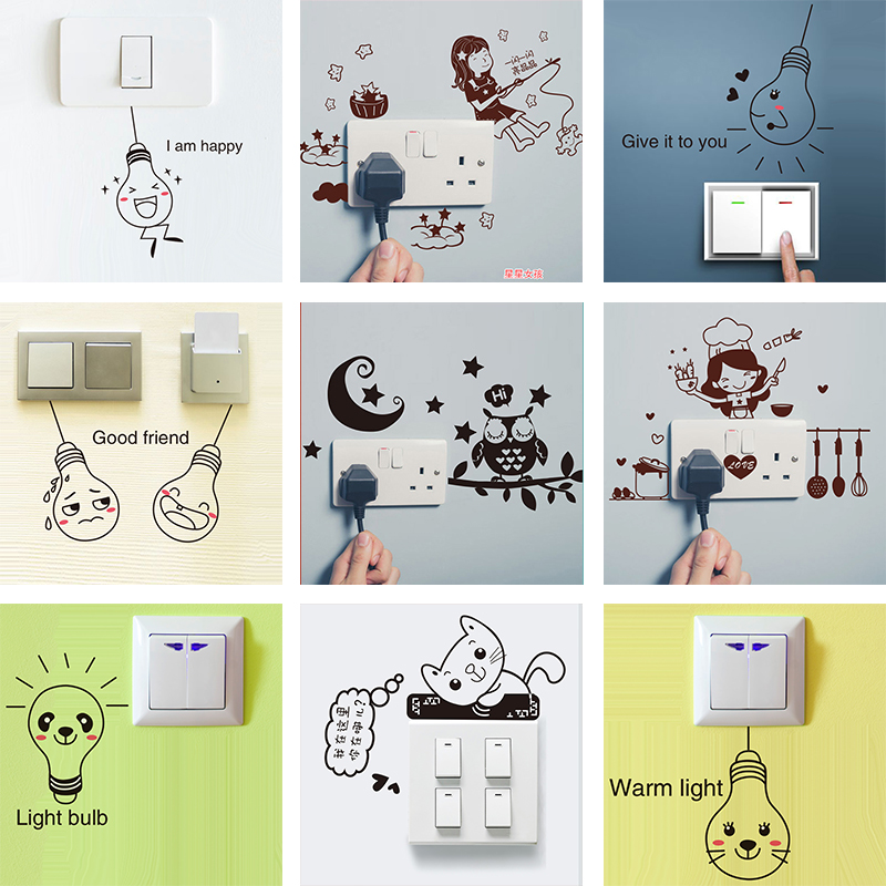 Wall Paper Stickup Kitchen Dining Room Living Room Bedroom Cartoon Day Wind Korea Wind Creativity Switch To Socket Wall Decorations