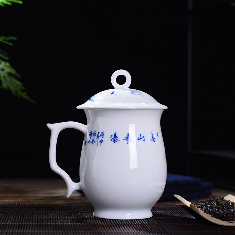 Jingdezhen ceramic cups with cover household under the glaze color tea cup office gift collection hand - made tea mugs