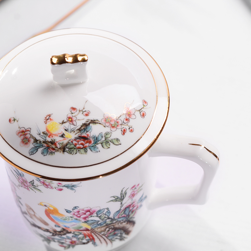 Jingdezhen ceramic cups with cover household ipads China mugs cup hotel reception gifts custom office meeting