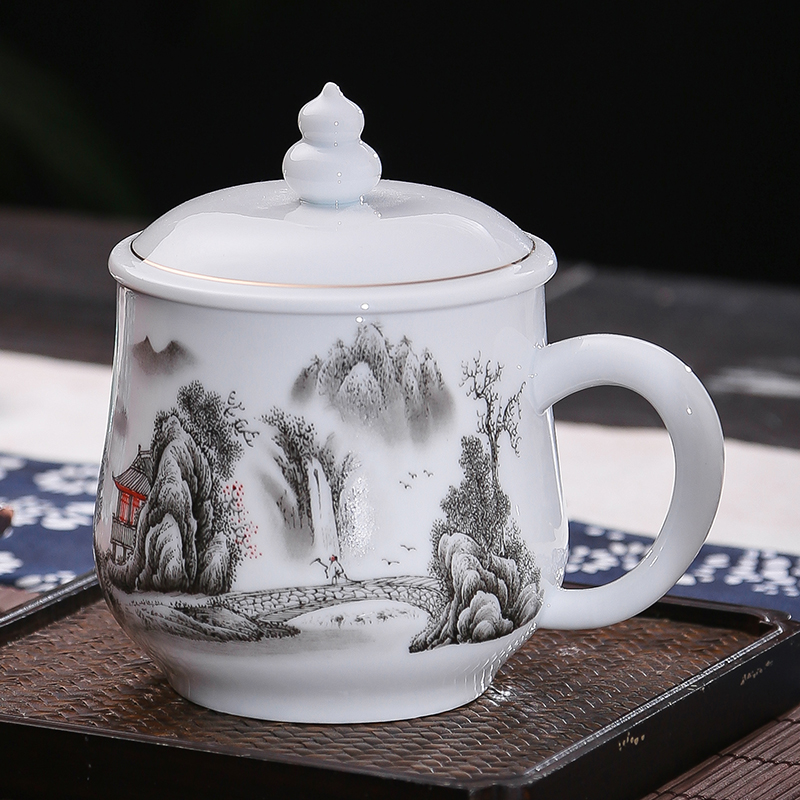 DE farce auspicious jingdezhen gourd ceramic tea cup with cover ipads porcelain cup