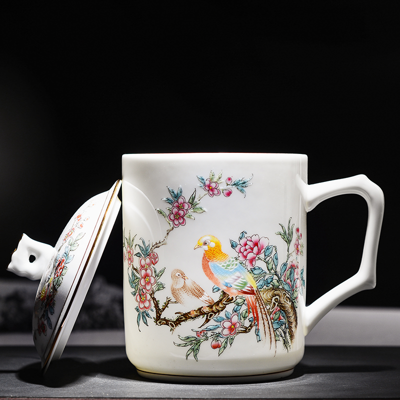 Jingdezhen ceramic cups with cover household ipads China mugs cup hotel reception gifts custom office meeting