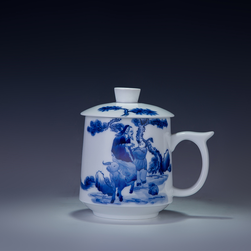 Blue and white porcelain new DE farce auspicious rural wind mackerel Lao tze customs jingdezhen cups office ceramic cup