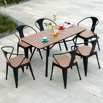 Outdoor table and chair combination garden courtyard open-air iron balcony cafe milk tea shop beer outdoor leisure plastic wood