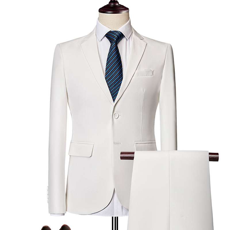 Plus Size Men's Suit Two-Piece Business Casual White Groom Wedding Suit Autumn Long Pants
